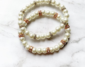 Pearl Bracelet. Ivory Glass Pearls. Crystal Bracelet. Bridesmaids Jewelry.Bridal Jewelry.Bridesmaids Gift.Wedding Jewelry.Maid of Honor Gift