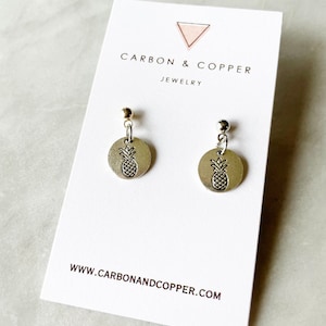 Pineapple Stud Earrings. Stamped Pineapple Earrings. Pineapple Jewelry. Hospitality Gift. Swinger Earrings. Jewelry for Swingers.