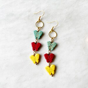 Gemstone Butterfly Earrings. Drop Butterfly Earrings. Howlite Jewelry. Turquoise Butterfly Earrings. Butterfly Jewelry. Insect Jewelry.