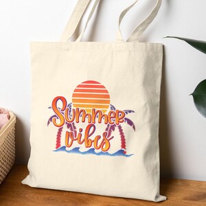 Summer Vibes Tote Bag, Retro Summer Tote Bag, Sunshine Tote, Vacation Tote Bag, Retro Bag, Tropical Bag, Retro Lover Gift,Birthday Gift