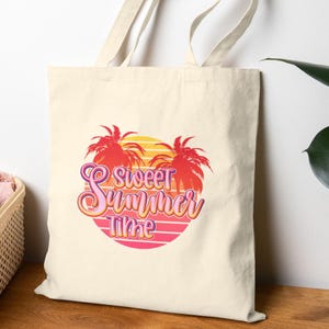 Sweet Summer Time Tote Bag, Retro Summer Tote Bag, Sunshine Tote, Vacation Tote Bag, Retro Bag, Tropical Bag,Retro Lover Gift,Birthday Gift