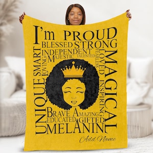 Black Princess Blanket, Black Girl Blanket, Custom Afro Girl Blanket, Afro Word Throw, Black Girl Magic, Melanin Blanket, Birthday Gift