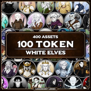 DnDマップ、エルフトークン、ホワイトエルフトークン、ヒーロートークン、NPCトークン、VTTトークン、酒場トークン、パスファインダートークン、D&Dトークン用の100 RPGトークン