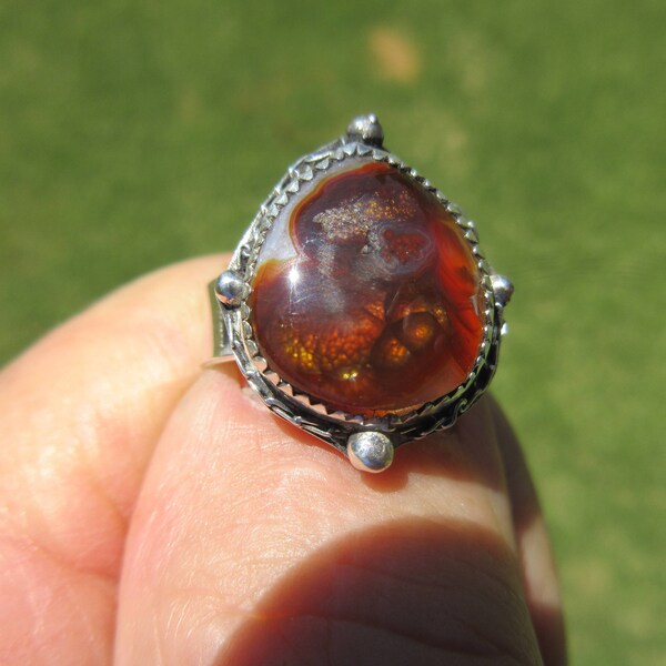 WONDERFUL WRANGLING from JUAREZ - Sterling Silver Mexican Fire Agate Ring - Size 8 - Free Resizing