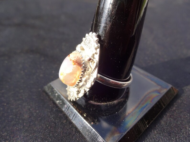 Size 9 Sterling Silver Smiling Sun Themed Mexican Jelly Opal Ring FREE RESIZING