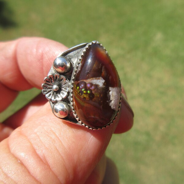 BODACIOUS BAJA BEAUTY to behold - Sterling Silver Mexican Fire Agate Ring - Purple FireSize 8 1/2 - Free Resizing