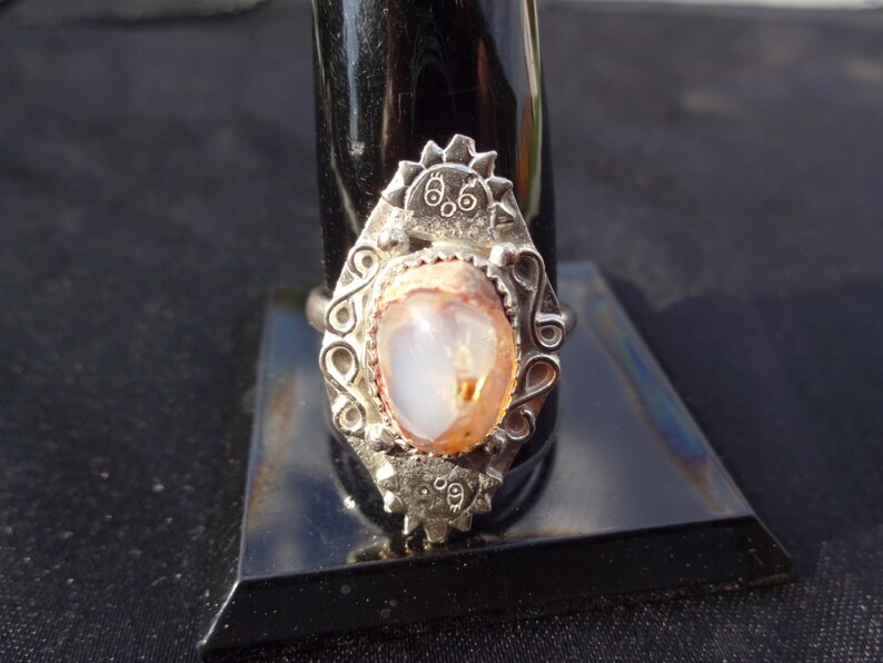 Size 9 Sterling Silver Smiling Sun Themed Mexican Jelly Opal Ring FREE RESIZING