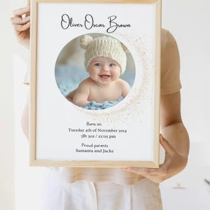 Newborn Personalised Birth Details & Photo Print - Baby Gift New Parents Mum Dad Keepsake Birthday Pregnancy,baby phoro frame,birthday gift