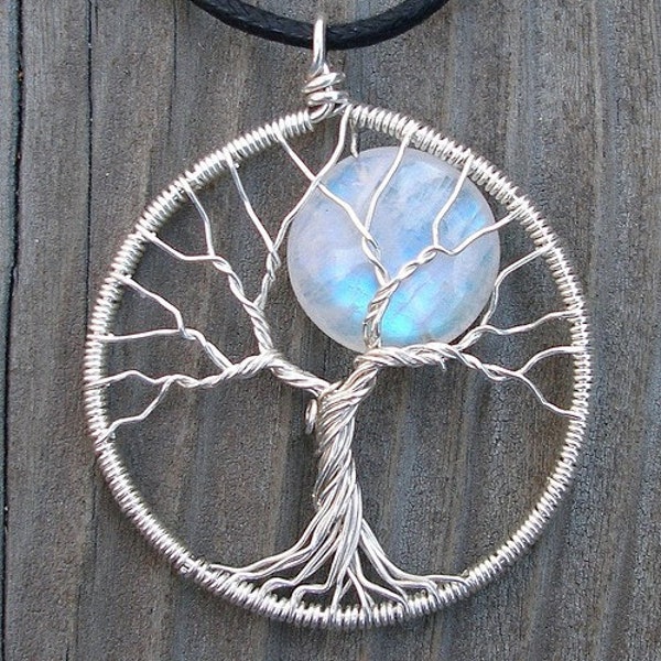 Moon Tree Sterling Silver and Moonstone Pendant - Original Design by Ethora