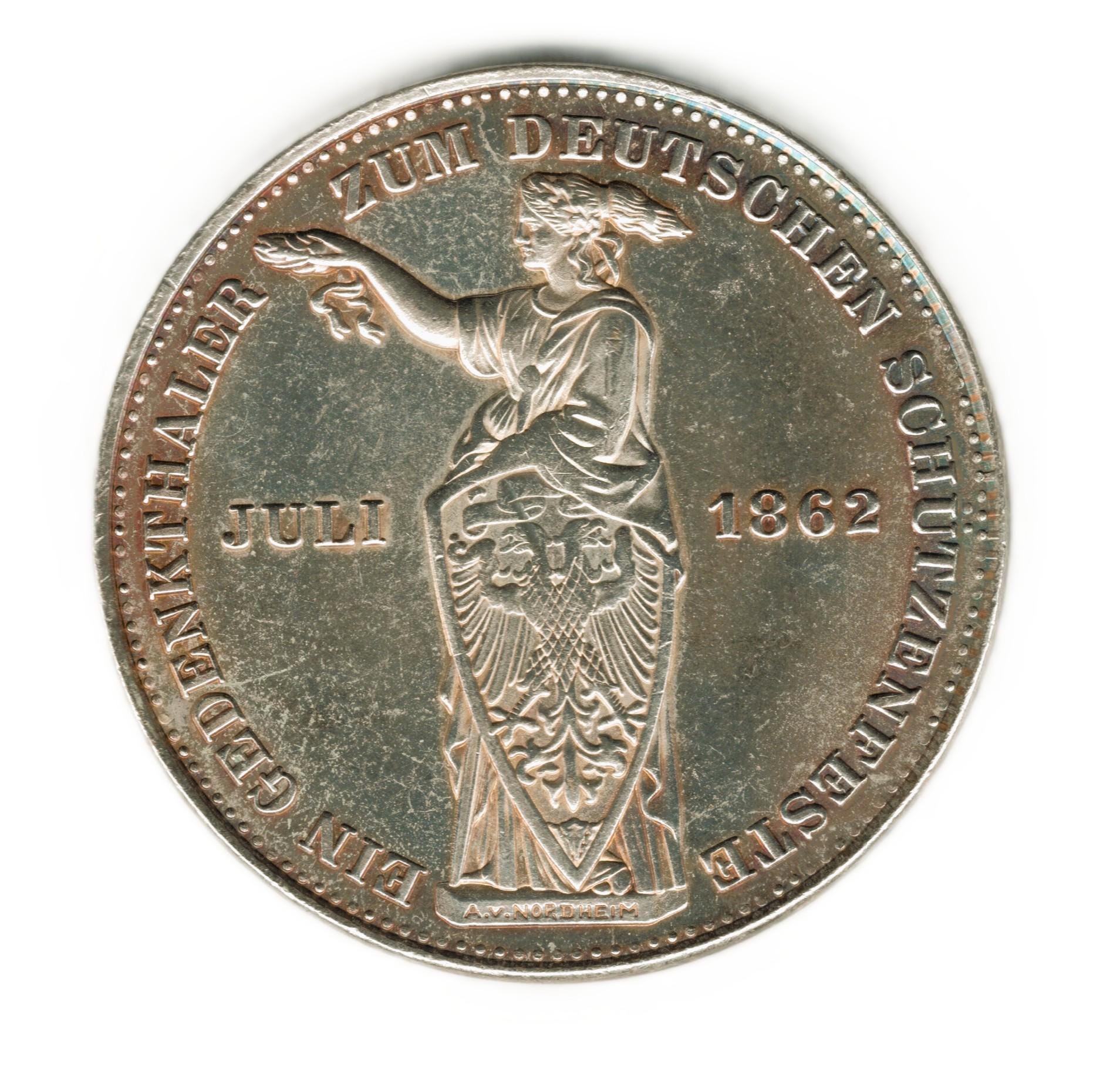 1862年 独フランクフルト 射撃祭 記念ターレル 銀貨 メダル 古銭 1989