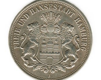 1896 Alemania Hamburgo 5 marcos - copia de moneda