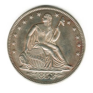 1853 Seated Liberty US Half Dollar - copy of coin