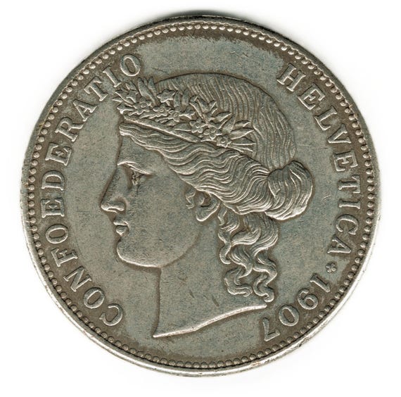 1907年スイス5フラン - コインの複製 - Etsy 日本