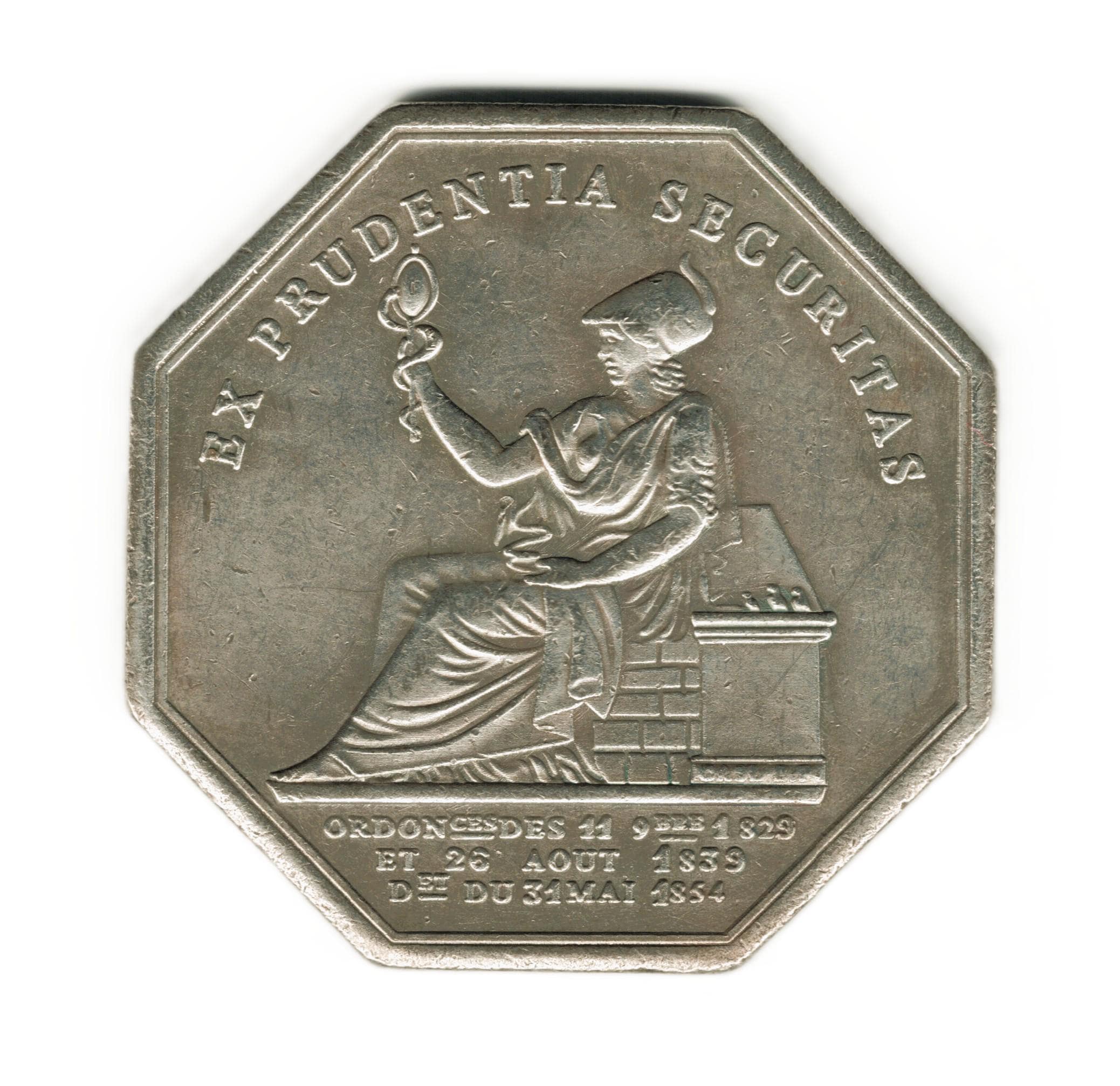 1854 French Octagonal Jeton - Ex Prudentia Securitas - Copy of