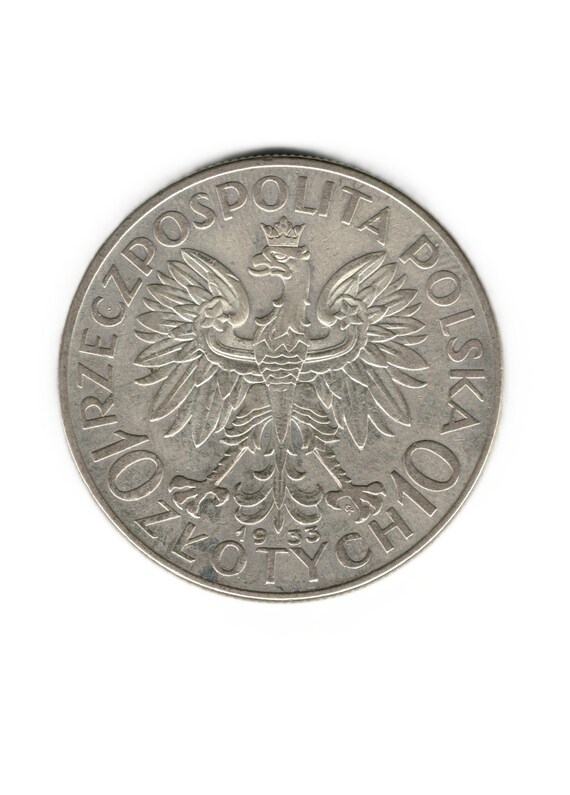 超貴重！ポーランド劇場100周年 10ズロチ銀貨 オーバル ワルシャワ 1933 ポーランド 10 ズロティチ - ヤドヴィガ女王 シルバー コイン