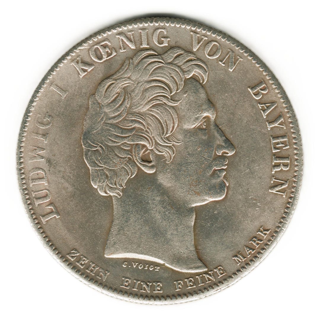 1826年 ドイツ - バイエルン ターラー - ルートヴィヒ1世 - コインの