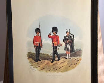 Impressão dos Fuzileiros Reais Escoceses: Ilustração do Uniforme do Exército Britânico de R. Simkin, 1891