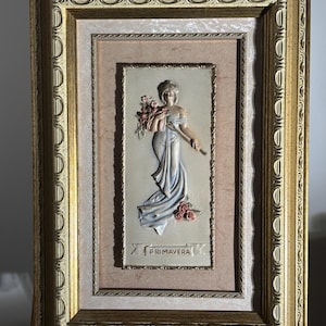 Vintage Italian Bas-Relief Plaque: Neoclassical Lady in Gilt Frame