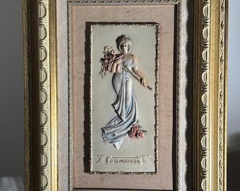 Vintage Italian Bas-Relief Plaque: Neoclassical Lady in Gilt Frame