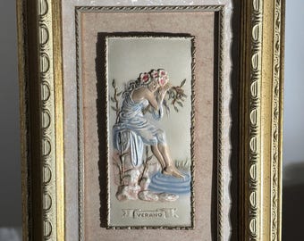Vintage Italian Bas-Relief Plaque: Neoclassical Lady in Gilt Frame