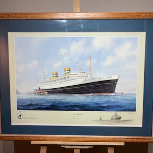 S.S. Nieuw Amsterdam – Stampa marittima in edizione limitata firmata da Stephen J. Card (1988) / N. 19/450