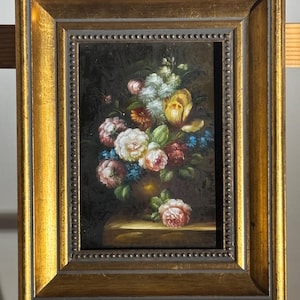 Antique Floral Still Life Oil Painting on Board | 19th Century Gilt Frame | Dutch Flemish Style Bouquet | Original Wall Art