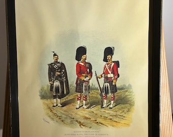 Gravura Seaforth Highlanders de R. Simkin: Ilustração do uniforme militar escocês