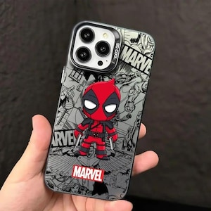 Deadpool Cartoon Held Handyhülle passend für iPhone 15, 14, 13, 12, 11 Pro Max Plus Handyhülle Schwarz A02