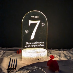Love Heart Wedding Table Numbers - Event Table - Table Numbers - Event Decoration - Table Decoration - Event Table Light