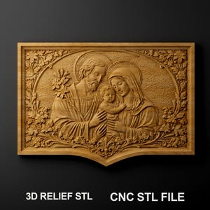 Holy Family 3D Relief – CNC Wood Carving STL – Digital Download Jesus Mary Joseph Icon – Catholic Christmas Wedding Gift