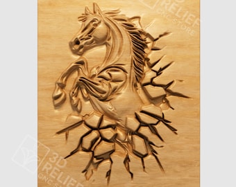 Horse STL Relief – CNC Carving 3D Model with Cracked Wall Effect (Digital Download)