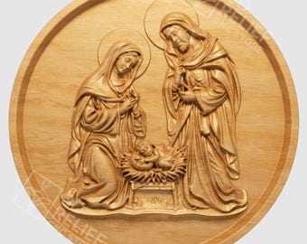 Nativity Scene STL Relief – CNC Carving Holy Family Christmas 3D Model (Digital File)