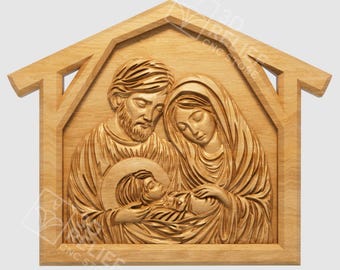 Nativity Scene STL Model – Mary, Joseph, Jesus CNC Relief (Digital File)