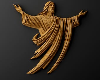 Risen Christ 3D Relief – CNC Wood Carving STL – Digital Download Religious Wall Art – Christian Redeemer Decor Gift