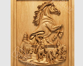 Cowboy Horse Relief STL File | Western Ranch CNC Wood Carving (Digital File)