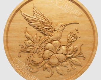 Hummingbird CNC File – Floral STL 3D Relief for Wood Carving
