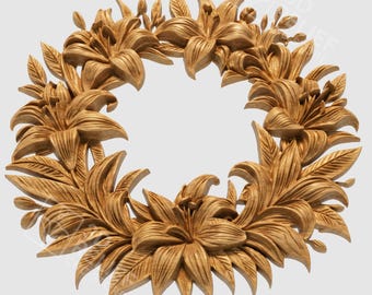 Floral Wreath STL Relief – Lily Flower CNC Carving Frame, Decorative Botanical 3D Model
