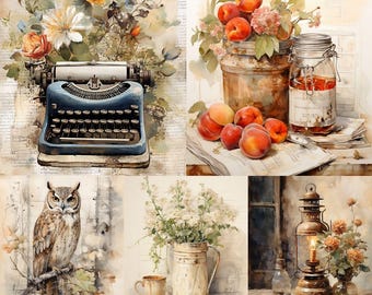 Herbstliche Bauernhof Seiten für Scrapbook und Junk Journal, Landschaft, Natur, Tiere, Blumen, botanisches, Landschaft druckbares digitales Papier