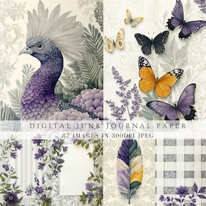 Page de remplissage de journal indésirable imprimable numérique floral glycine botanique glycine scrapbook papillons mariage baby shower carte d'invitation