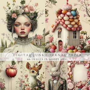 Bonbons lunatiques élégants, journal indésirable de scrapbooking, art mural floral numérique, carte d'invitation, carte postale, coeur, arrière-plan numérique, impressions de porche