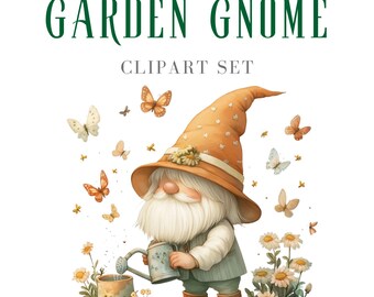 Paquete de imágenes prediseñadas de gnomos de jardín en acuarela, ilustración de sublimación de estilo cottagecore vintage, diario basura, cumpleaños, álbum de recortes, baby shower
