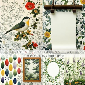 Vintage ordure journal de remplissage papier de scrapbooking vert botanique minable page florale collage fleurs mariage carte d'invitation baby shower