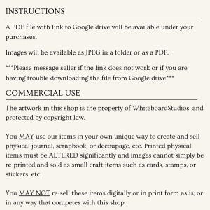 May include: Text document with instructions for digital artwork use. Includes details on file formats, commercial use, and copyright information. The document states that the artwork is the property of WhiteboardStudios.