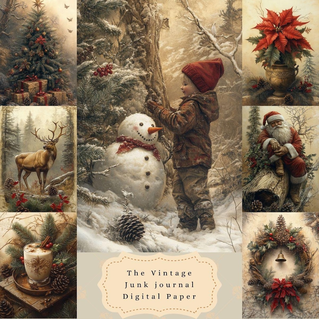 Rustic Vintage Christmas Junk Journal, Digital Holiday Xmas Scrapbook ...