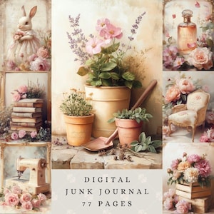 Elegant vintage ephemera junk journal scrapbook printable filler pages, digital shabby chic cottage life, floral botanical decoupage paper