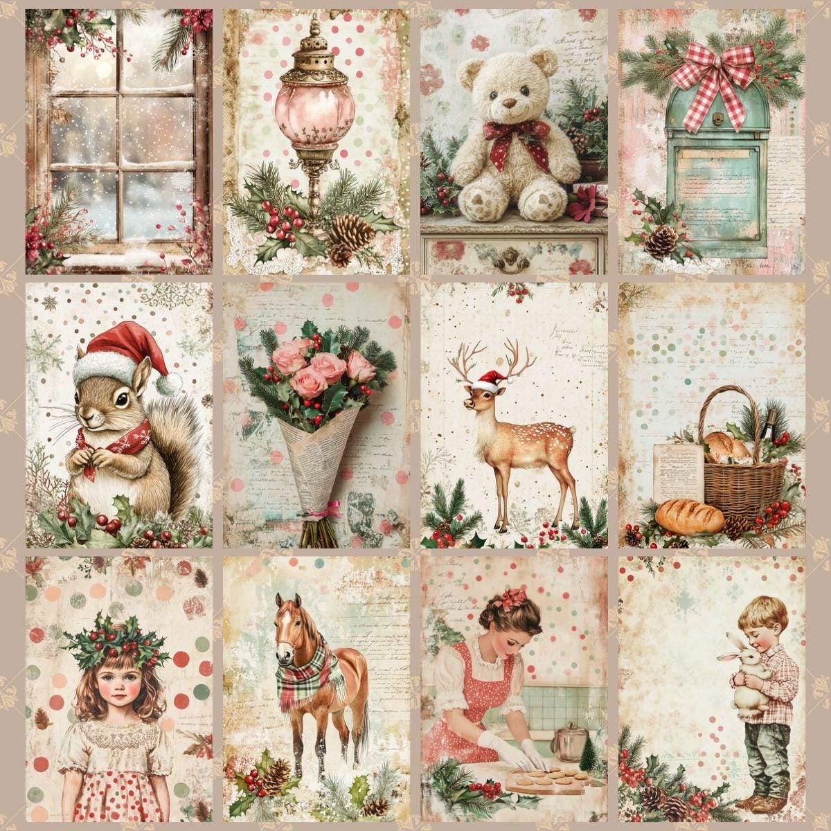 Shabby Chic Classic Vintage Christmas Holiday Junk Journal Pages ...