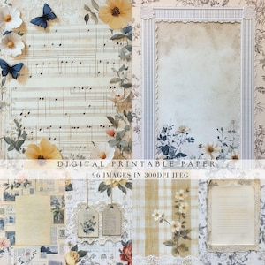 Classic retro polaroid junk journal paper, distressed cottage shabby chic, antique distressed filler pages for scrapbook, digital printable