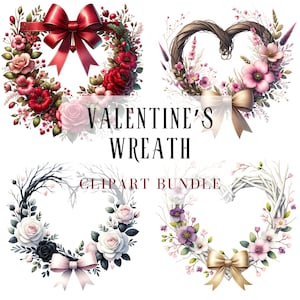 Pacote de clipart de coroa de flores em aquarela para o dia dos namorados, ramo de amor, rosas silvestres, diário de lixo para scrapbook, ideia de presente