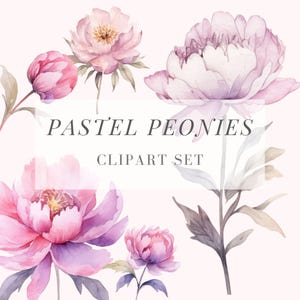 Pastell Pfingstrosen Blumen Clipart, Aquarell Blume Vintage staubige Pfingstrose png, Hochzeit, Babyparty, Geburtstag, Muttertag, Einladung Geschenkidee
