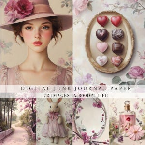 Elegant plum purple junk journal pages, vintage shabby chic countryside scrapbook digital paper, cottage nature, floral digital porch prints